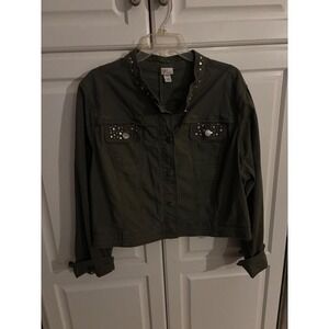 Venezia Olive Green Studded Utility Jacket Women size 6-8